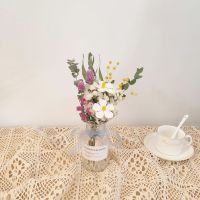 紫罗兰千日粉+花瓶 干花花束玫瑰尤加利花束桌面摆件装饰带花瓶干花插花