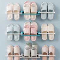 三合一 基础款[能放三双]随机颜色 1个装[放四双] 浴室拖鞋架子免打孔墙壁挂式可折叠凉鞋置物架卫生间厕所收纳神器