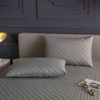 方格拉链款-灰色 48*74单只装 皇冠夹棉防螨枕套一对装防水枕巾单人枕头套保护枕芯套48*74cm