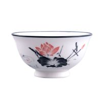 4.6高脚碗荷塘月色6个_ 碗家用米饭碗陶瓷餐具碗高脚碗釉中彩饭碗面碗碗碟碗盘小汤碗套装