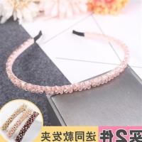 1492粉红色双排_ 黑色韩国带钻发夹头饰发箍简约百搭发卡宽边水钻头箍压发圈女成人