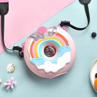 粉色+彩虹+送杯刷吸管刷 甜甜圈儿童吸管杯韩版男女宝宝水壶幼儿园防摔塑料杯子小学生水杯