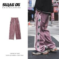 仙人掌裤[男同款]粉色_ S 国潮灯芯绒休闲裤男女街舞嘻哈宽松慵懒风ins直筒裤刺绣工装裤潮