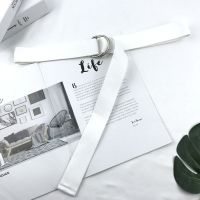 白色纯色帆布腰带 132cm 韩国个性休闲帆布男女青年皮带时尚百搭学生字母双环扣牛仔裤腰带