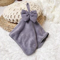 蝴蝶结灰色 43x43cm 擦手巾小方巾家用卡通吸水卫生间洗手帕可挂式可爱创意珊瑚绒毛巾