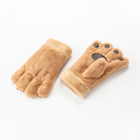 A5683浅咖 均码 大熊掌手套女冬可爱韩版学生卡通毛茸茸猫熊爪玩偶手套冬天女可爱