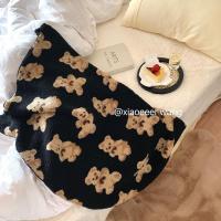 黑色 70*100 韩国chic风蠢萌小熊单人羊羔绒小毛毯休息盖毯少女心空调被子