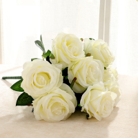 白色 9头玫瑰花一束 9头把束玫瑰仿真假花大朵绢花婚庆道具花墙装饰客厅摆设路引插花