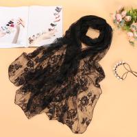 黑色淑女大兰花 秋冬百搭仙女薄丝巾时尚黑纱巾复古性感镂空蕾丝围巾外搭大长披肩