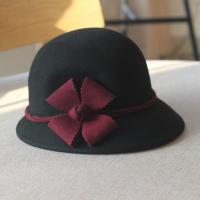 黑色 锯齿花毛呢盆帽A 可调节 优雅花朵撞色羊毛尼渔夫帽盆帽 毛呢帽子女秋冬 礼帽 韩版 百搭