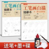 [2册]工笔画描摹本+笔墨碟 3册白描画谱5000例上花卉果蔬中禽鸟走兽下人物鱼虫临摹书籍教材