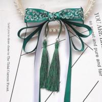 C款墨绿色一个 小女孩礼服头饰儿童蝴蝶结长飘带发夹古装汉服配饰女童头花发饰品