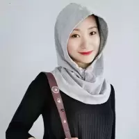 灰色 薄款 M 假领子女百搭护颈帽套头围脖连帽卫衣帽颈椎保暖脖套遮阳防晒防风
