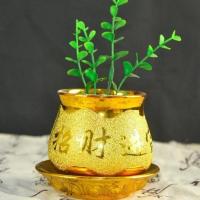 总高度8.5厘米 均码 厂家直销金色小花盆小盆栽摆件聚宝盆笔桶放笔陶瓷