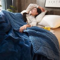 双层法莱绒羊羔绒 午夜蓝 100x120cm披肩盖腿毯 双层毛毯被子秋冬季加厚珊瑚绒毯夏季法兰绒保暖小午睡毯子女床单