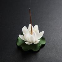 小睡莲(白)+盘托 陶瓷莲花香插创意香薰炉家用室内沉香香盘手工荷花线香摆件熏香炉