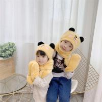 橙黄色(爱心熊猫款) 小童款(1-6岁) 男女儿童围巾帽子手套三件一体熊猫刺绣冬加厚可爱小熊耳朵三件套