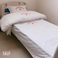 0.9*2米床用 白缎条涤纶加密单个床单 医院床上用品三件套加密加厚床单被套枕套养老院诊所卫生室病床