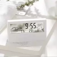 【送精美贴纸】豪华白色透明款 时钟闹钟ins少女心学生用静音床头宿舍简约天气预报夜里可发光