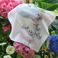 竹林清风 真丝双绉26*26CM 送女友珍藏生日礼物 手绘中国画古风双绉真丝手帕 随身桑蚕丝手绢