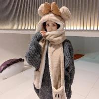 3278卡其色 均码（56-61cm） 秋冬季时尚帽子女保暖帽子围巾手套一体可爱百搭毛绒帽围脖三件套