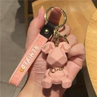 粉色切面么么兔_ 卡通立体公仔切面么么兔钥匙扣女精致背包挂饰可爱汽车钥匙链挂件