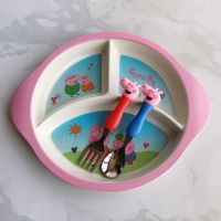 粉色小猪佩奇 餐盘 小猪佩奇儿童碗卡通餐具套装宝宝学吃饭碗婴幼儿分格饭盘学饮杯子