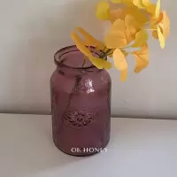梅子色 ins复古vintage彩色玻璃冰凌花太阳花瓶北欧家居房间装饰摆件法式