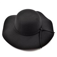 大檐遮阳帽黑色 蝴蝶结帽子女春秋毛呢帽子英伦礼帽韩版百搭休闲圆顶盆帽渔夫帽女