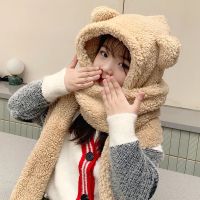 浅卡其 M(4-10岁) 儿童小熊围巾连体帽子一体男女童围脖亲子韩版可爱少女三件套保暖