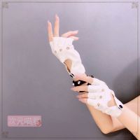 白色(S0033) 一双装 原宿暗黑洛丽塔lo朋克少女jk骑行摇滚蹦迪镂空皮质手袖半指手套