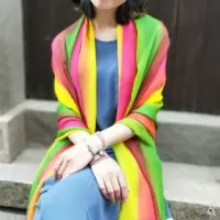 明黄彩 雪纺彩虹七彩围巾女彩色纱巾跳舞蹈丝巾超大沙滩巾防晒披肩春夏季