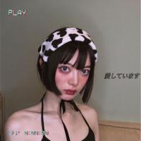 奶牛 韩版兔毛发带帽子女宽秋冬保暖日系头饰头套发箍帽真毛毛绒发带