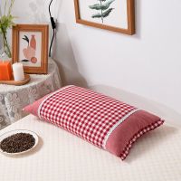 小花边【格子红】 35*55cm【单只装】 荞麦枕头芯套装一对成人护颈大人儿童单人一只带枕套夏天颈椎病枕
