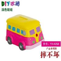A058长8cm送6色颜料+笔 汽车坦克模型儿童DIY白坯涂鸦高仿塑料石膏娃娃白模填色储钱罐
