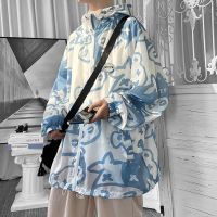 蓝色 【优质面料不起球】 M 夏季薄款防晒衣男士卡通印花韩版潮牌透气ins宽松夹克痞帅外套男