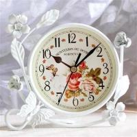 1031-088白色12厘米 田园静音台钟卧室客厅钟表摆件欧式铁艺小钟台式钟座钟时钟 耐用