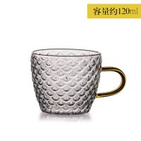 龙鳞品茗杯黄把单杯 玻璃茶杯小杯子带把品茗杯锤纹功夫花茶杯6只装茶具双层隔热杯
