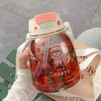 单杯+贴纸 安安-双饮大水壶-粉色-1300ml 可爱大容量吸管水杯女学生韩版高颜值简约双饮杯便携水壶塑料杯子