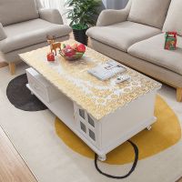 60x120 富贵花 直角金色 烫金茶几垫欧式桌布PVC隔热垫防烫防水免洗日式桌垫装饰桌布