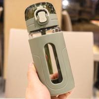 绿色 260ml 提手泡茶少女心弹盖塑玻杯办公居家通用玻璃杯防烫便携可爱小水杯