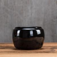 墨黑茶渣缸不器素面款 茶钵建水茶渣缸茶水桶日式茶道茶洗镶锡茶道茶渣桶陶瓷干泡茶洗家