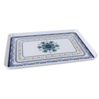 小号斜边青花托盘(19*26cm) 密胺托盘长方形青花瓷塑料茶盘家用创意简约水杯子托盘大号