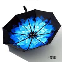 (双层布)夜雪 双层布防晒伞三折小黑伞防紫外线遮阳伞晴雨伞折叠伞花卉图案伞