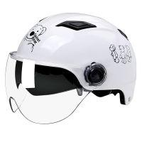 白色3只小熊 透明镜片 电动车头盔灰男女士夏季防晒安全帽电瓶车夏天半盔全盔四季通用盔