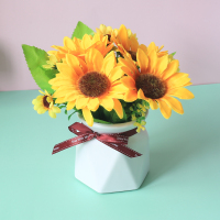 大向日葵-白瓷瓶 仿真花假花客厅摆件干花花束餐桌花北欧家居茶几桌面装饰花艺摆设