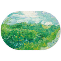 奥维尔的绿色麦田 34x44CM(天然材质 环保安全) 硅藻泥吸水脚垫梵高名画系列硅藻土地垫浴室卫生间防滑垫洗漱台