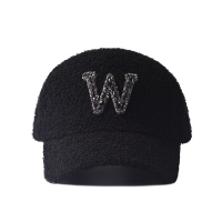黑色 可调节 韩版春秋帽子女加厚保暖羊羔毛棒球帽可爱毛绒字母百搭学生鸭舌帽