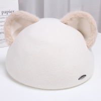 猫耳朵-白色 M(56-58cm) 秋冬日系个性可爱猫耳朵羊毛贝雷帽女休闲百搭画家帽毛呢小礼帽潮