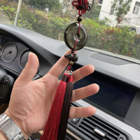 咖色流苏款 汽车挂件车内吊饰黑曜车载后视镜男士高档吊坠出入保平安符装饰品